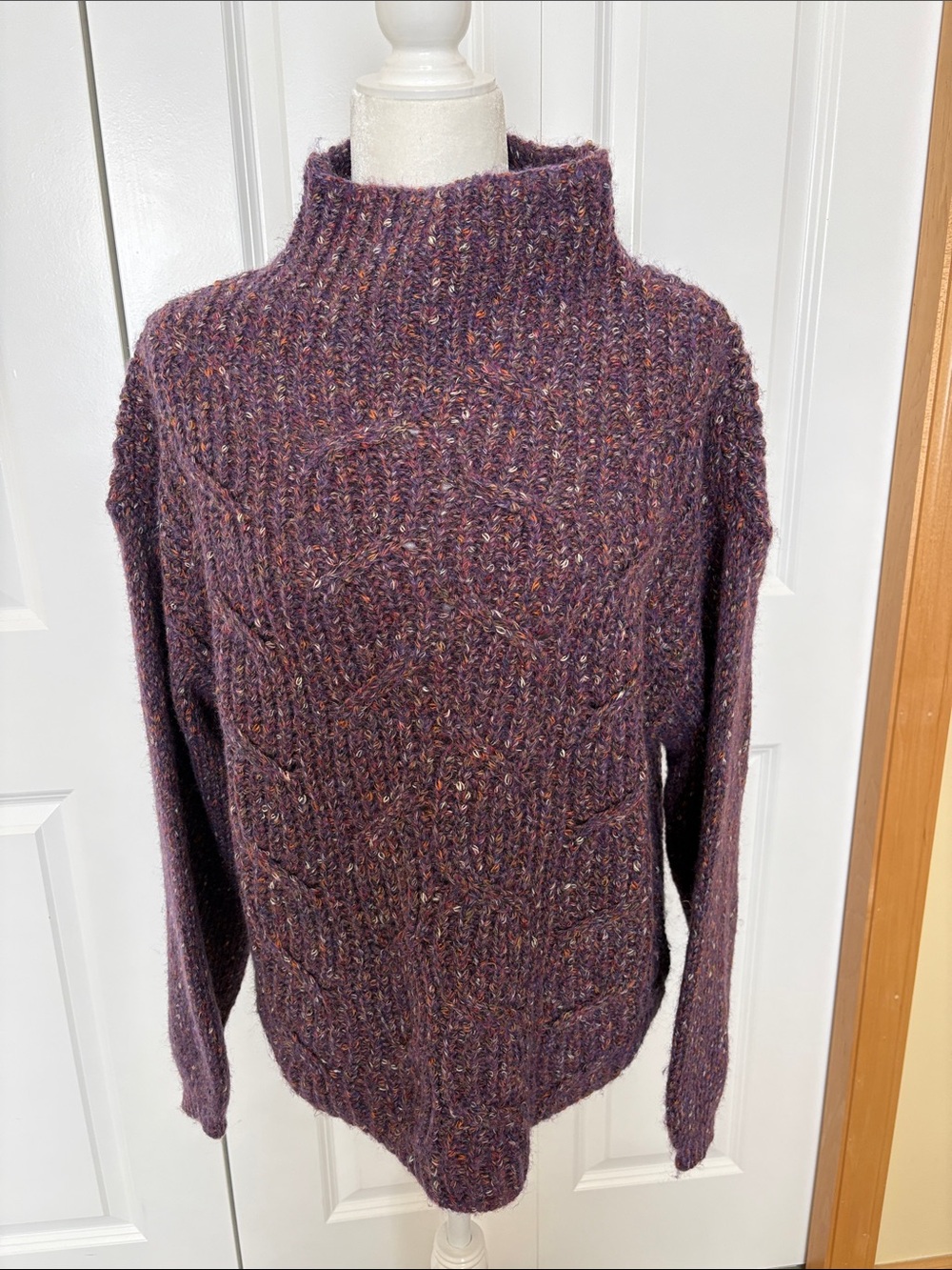Cozy Purple Speckled Cable-Knit Sweater